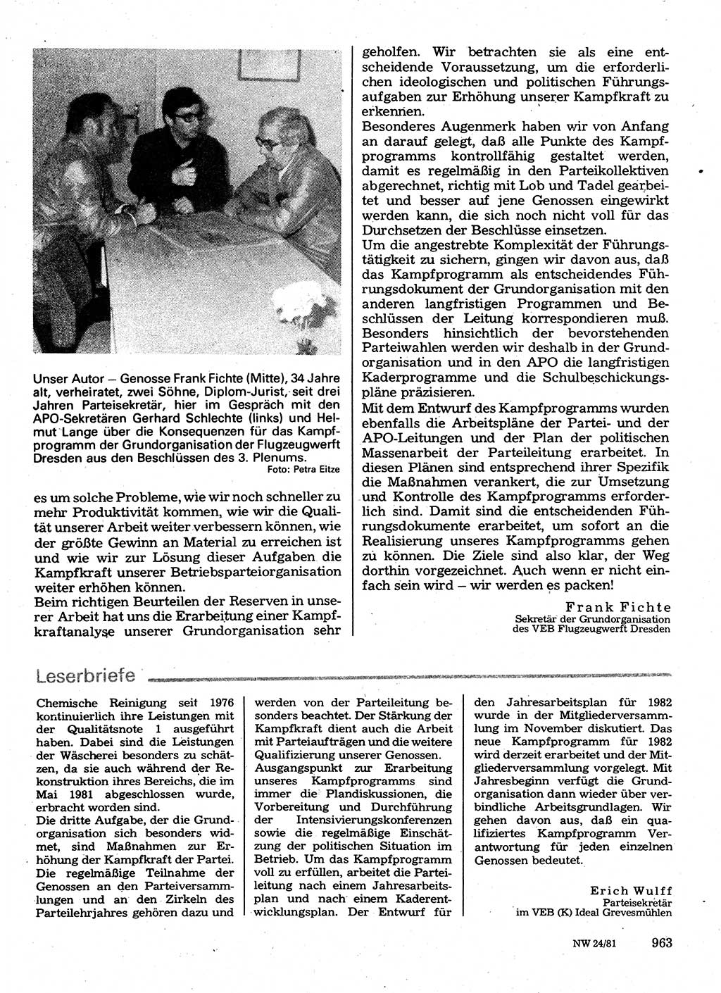 Neuer Weg (NW), Organ des Zentralkomitees (ZK) der SED (Sozialistische Einheitspartei Deutschlands) für Fragen des Parteilebens, 36. Jahrgang [Deutsche Demokratische Republik (DDR)] 1981, Seite 963 (NW ZK SED DDR 1981, S. 963)