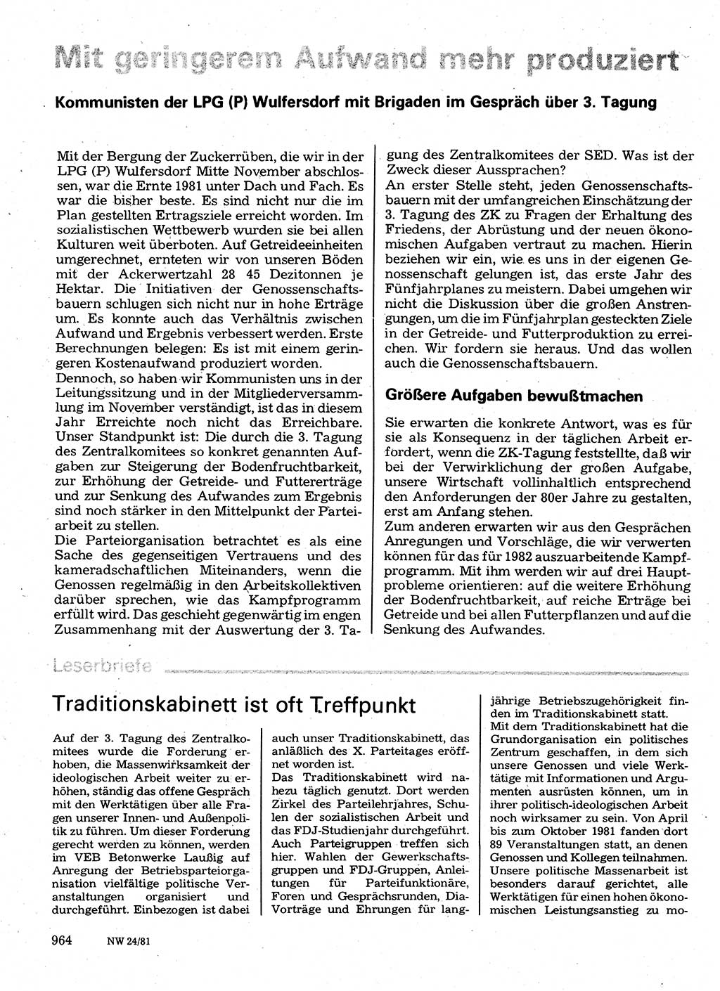 Neuer Weg (NW), Organ des Zentralkomitees (ZK) der SED (Sozialistische Einheitspartei Deutschlands) für Fragen des Parteilebens, 36. Jahrgang [Deutsche Demokratische Republik (DDR)] 1981, Seite 964 (NW ZK SED DDR 1981, S. 964)