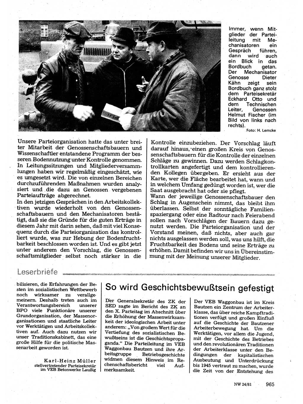 Neuer Weg (NW), Organ des Zentralkomitees (ZK) der SED (Sozialistische Einheitspartei Deutschlands) für Fragen des Parteilebens, 36. Jahrgang [Deutsche Demokratische Republik (DDR)] 1981, Seite 965 (NW ZK SED DDR 1981, S. 965)