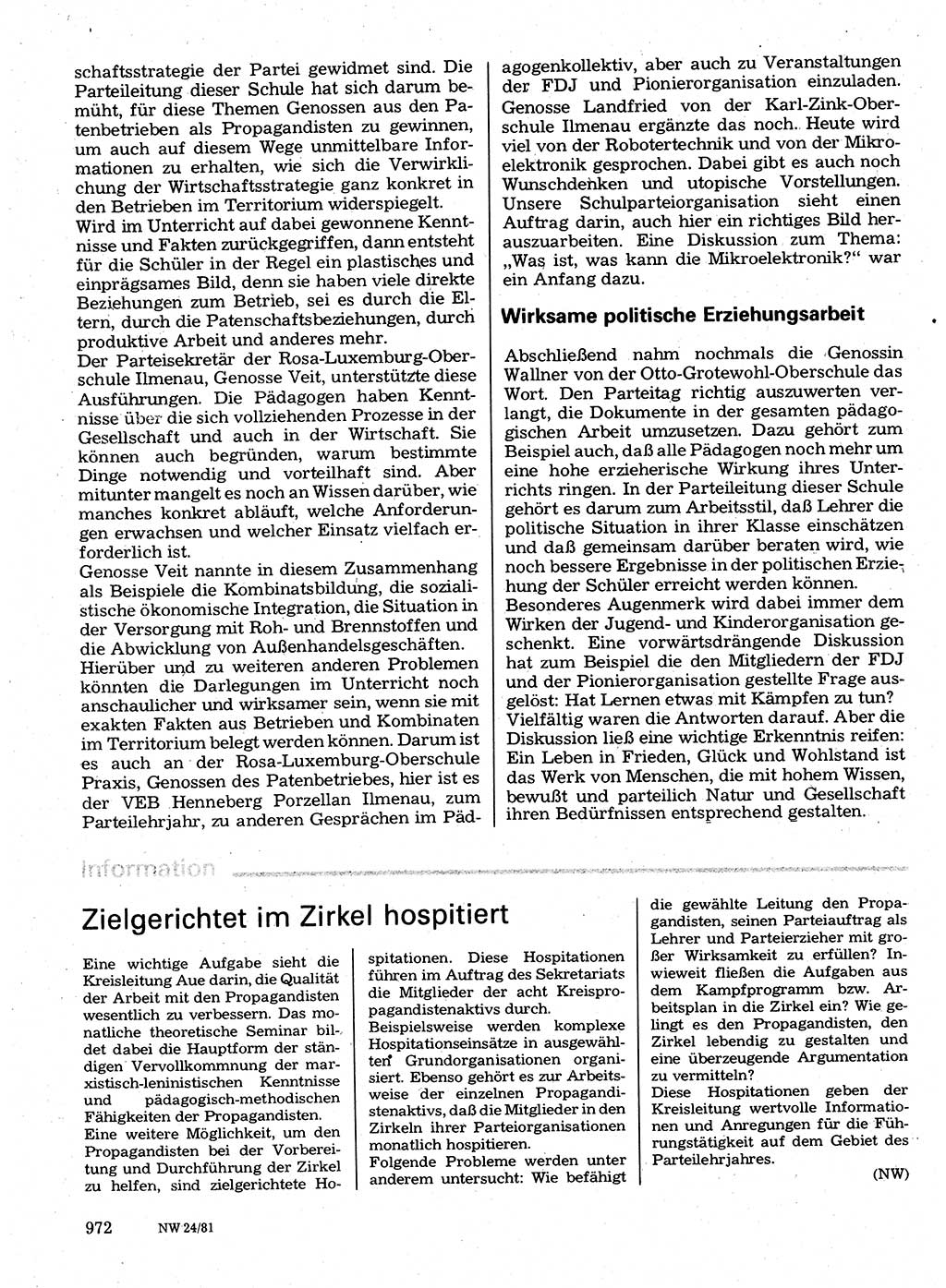 Neuer Weg (NW), Organ des Zentralkomitees (ZK) der SED (Sozialistische Einheitspartei Deutschlands) für Fragen des Parteilebens, 36. Jahrgang [Deutsche Demokratische Republik (DDR)] 1981, Seite 972 (NW ZK SED DDR 1981, S. 972)