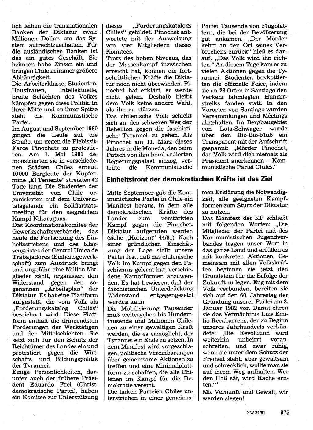 Neuer Weg (NW), Organ des Zentralkomitees (ZK) der SED (Sozialistische Einheitspartei Deutschlands) für Fragen des Parteilebens, 36. Jahrgang [Deutsche Demokratische Republik (DDR)] 1981, Seite 975 (NW ZK SED DDR 1981, S. 975)
