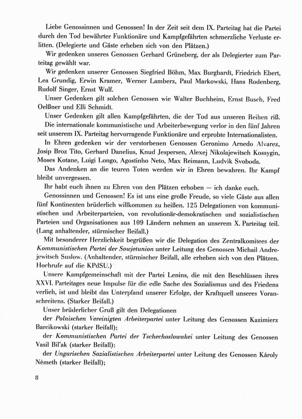 Protokoll der Verhandlungen des Ⅹ. Parteitages der Sozialistischen Einheitspartei Deutschlands (SED) [Deutsche Demokratische Republik (DDR)] 1981, Band 1, Seite 8 (Prot. Verh. Ⅹ. PT SED DDR 1981, Bd. 1, S. 8)