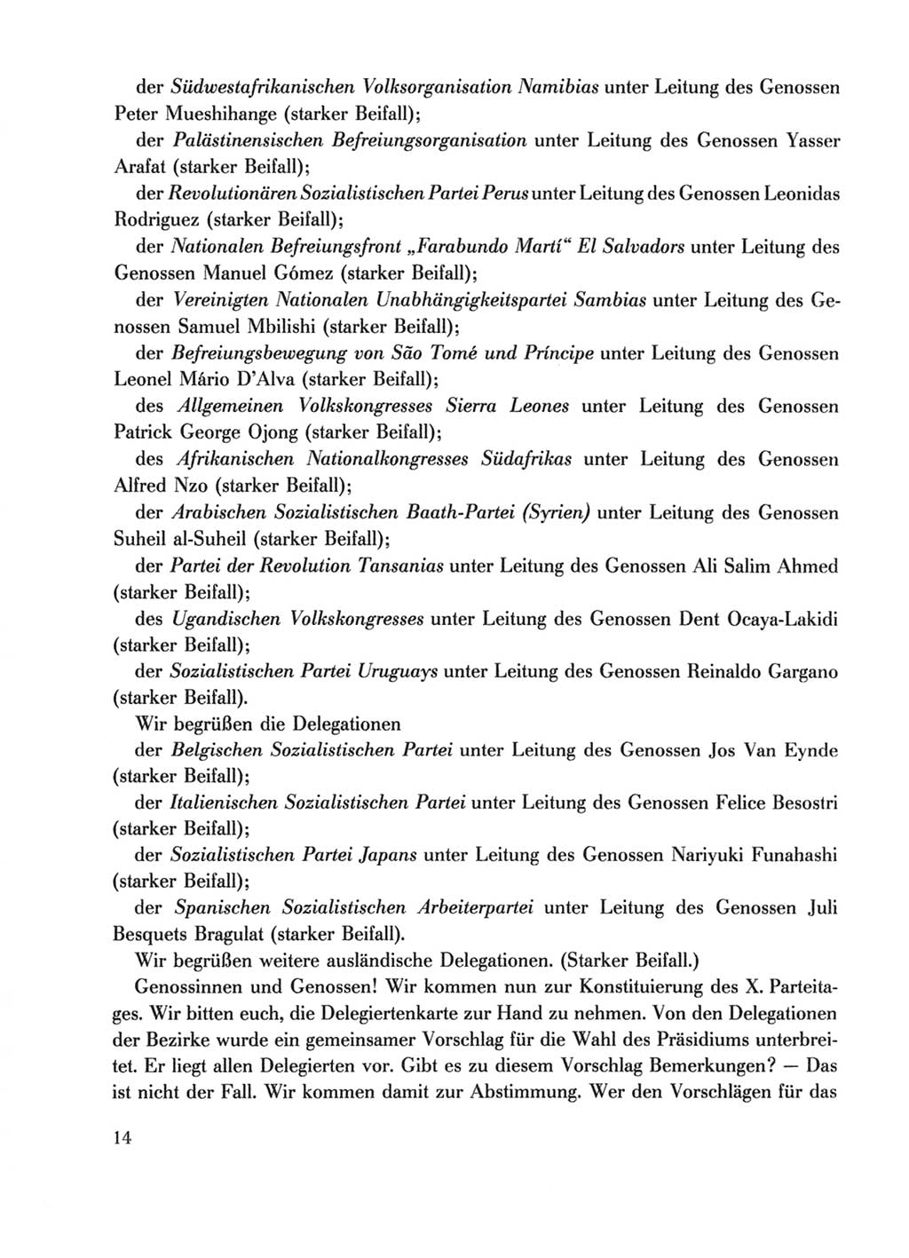 Protokoll der Verhandlungen des Ⅹ. Parteitages der Sozialistischen Einheitspartei Deutschlands (SED) [Deutsche Demokratische Republik (DDR)] 1981, Band 1, Seite 14 (Prot. Verh. Ⅹ. PT SED DDR 1981, Bd. 1, S. 14)