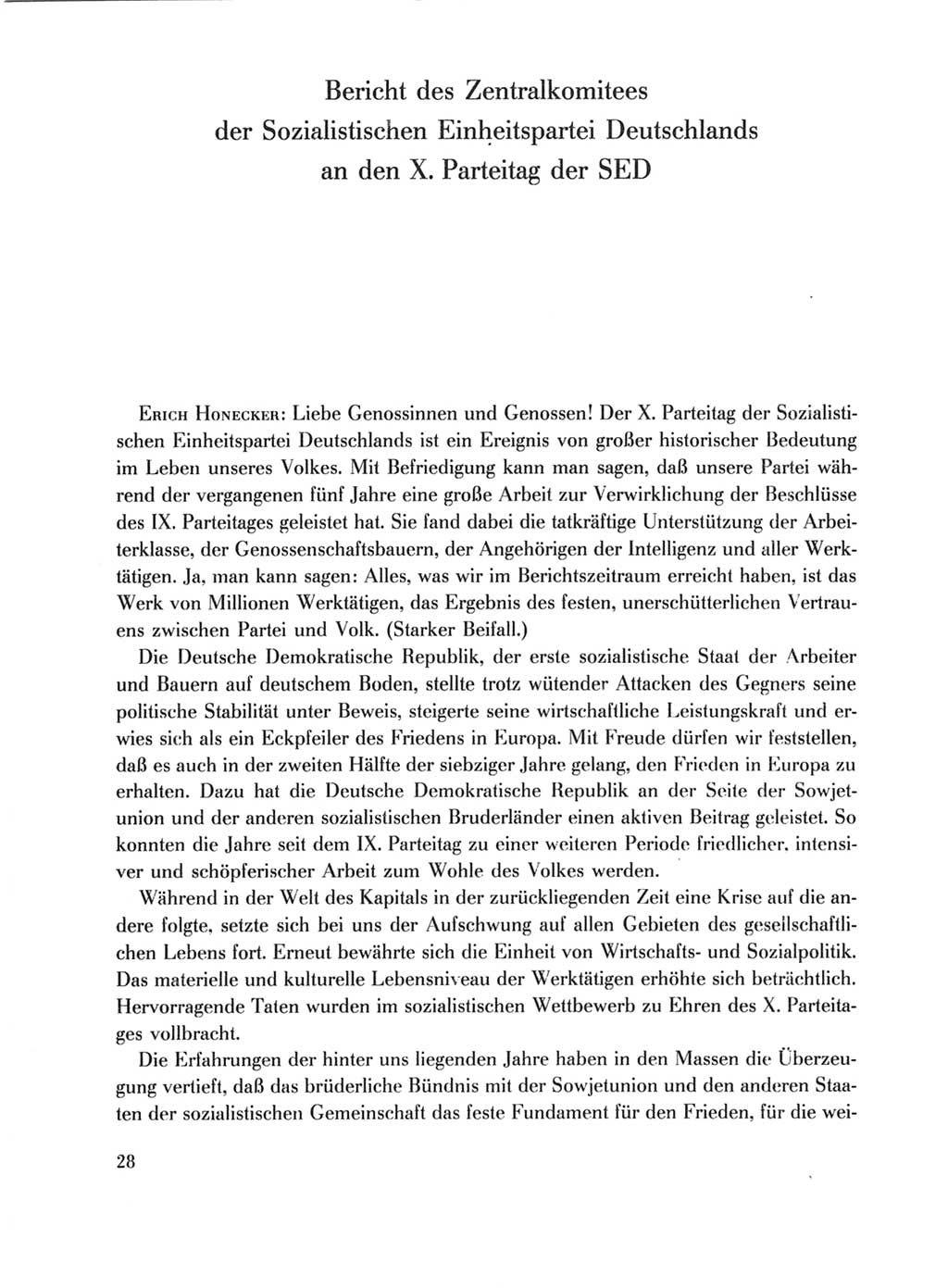 Protokoll der Verhandlungen des Ⅹ. Parteitages der Sozialistischen Einheitspartei Deutschlands (SED) [Deutsche Demokratische Republik (DDR)] 1981, Band 1, Seite 28 (Prot. Verh. Ⅹ. PT SED DDR 1981, Bd. 1, S. 28)