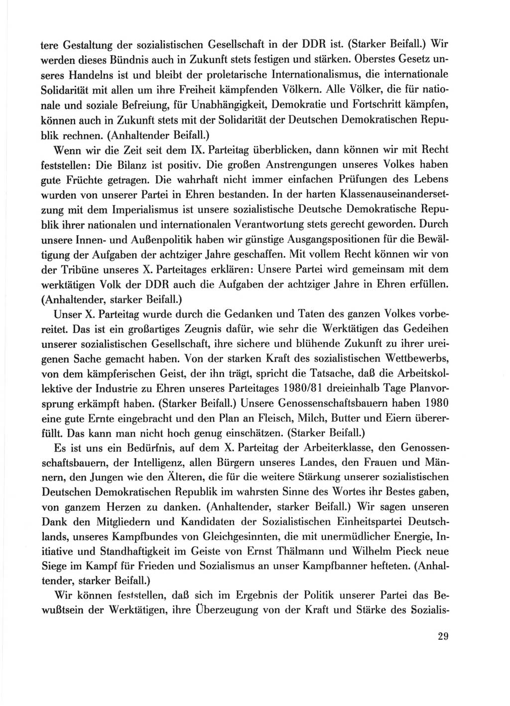 Protokoll der Verhandlungen des Ⅹ. Parteitages der Sozialistischen Einheitspartei Deutschlands (SED) [Deutsche Demokratische Republik (DDR)] 1981, Band 1, Seite 29 (Prot. Verh. Ⅹ. PT SED DDR 1981, Bd. 1, S. 29)