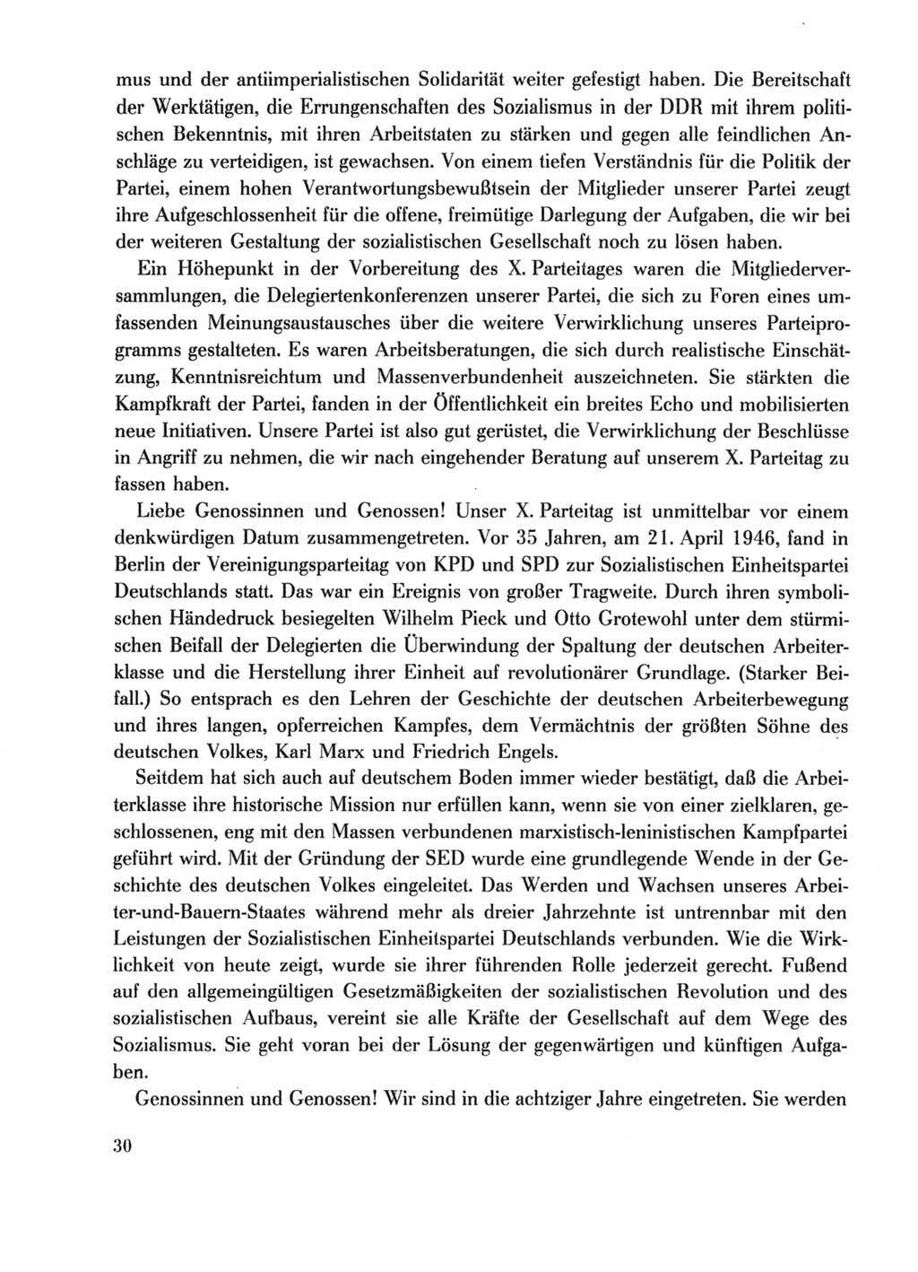 Protokoll der Verhandlungen des Ⅹ. Parteitages der Sozialistischen Einheitspartei Deutschlands (SED) [Deutsche Demokratische Republik (DDR)] 1981, Band 1, Seite 30 (Prot. Verh. Ⅹ. PT SED DDR 1981, Bd. 1, S. 30)