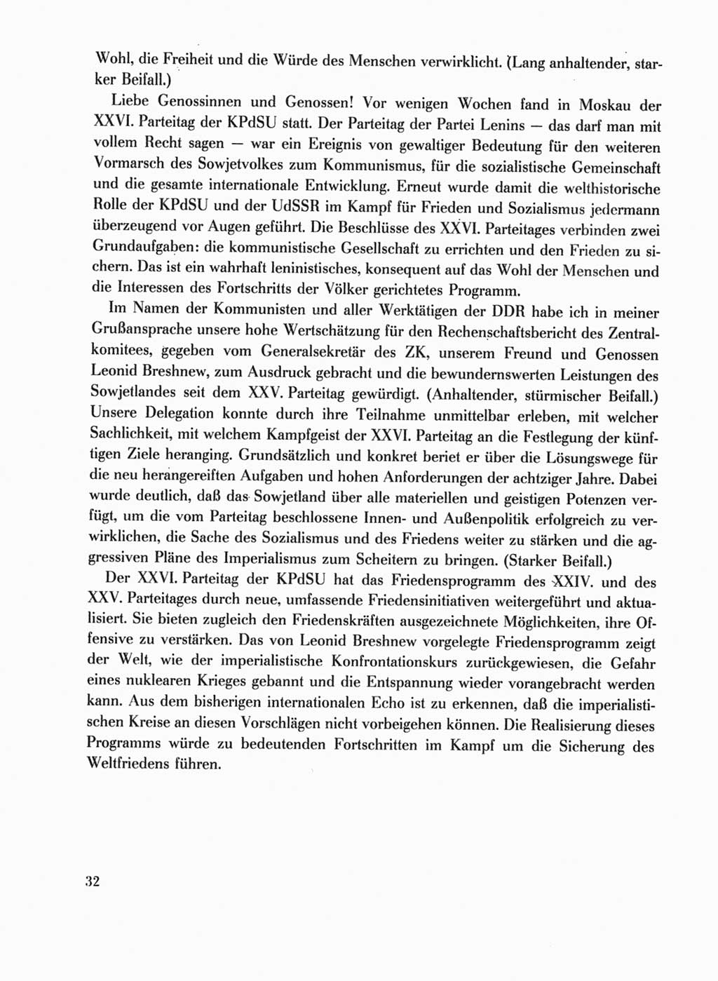 Protokoll der Verhandlungen des Ⅹ. Parteitages der Sozialistischen Einheitspartei Deutschlands (SED) [Deutsche Demokratische Republik (DDR)] 1981, Band 1, Seite 32 (Prot. Verh. Ⅹ. PT SED DDR 1981, Bd. 1, S. 32)