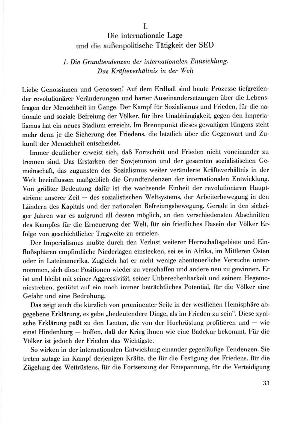 Protokoll der Verhandlungen des Ⅹ. Parteitages der Sozialistischen Einheitspartei Deutschlands (SED) [Deutsche Demokratische Republik (DDR)] 1981, Band 1, Seite 33 (Prot. Verh. Ⅹ. PT SED DDR 1981, Bd. 1, S. 33)