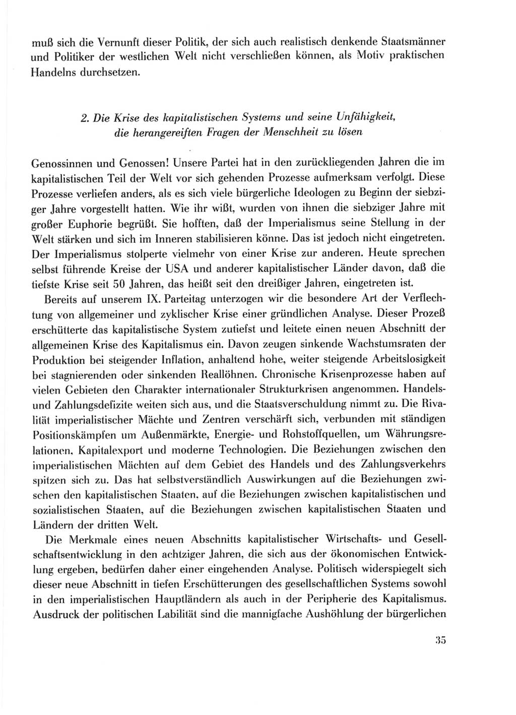 Protokoll der Verhandlungen des Ⅹ. Parteitages der Sozialistischen Einheitspartei Deutschlands (SED) [Deutsche Demokratische Republik (DDR)] 1981, Band 1, Seite 35 (Prot. Verh. Ⅹ. PT SED DDR 1981, Bd. 1, S. 35)