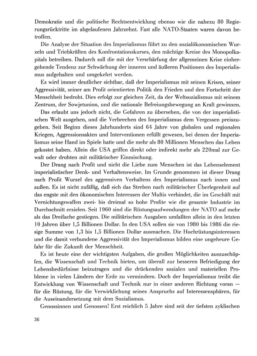 Protokoll der Verhandlungen des Ⅹ. Parteitages der Sozialistischen Einheitspartei Deutschlands (SED) [Deutsche Demokratische Republik (DDR)] 1981, Band 1, Seite 36 (Prot. Verh. Ⅹ. PT SED DDR 1981, Bd. 1, S. 36)