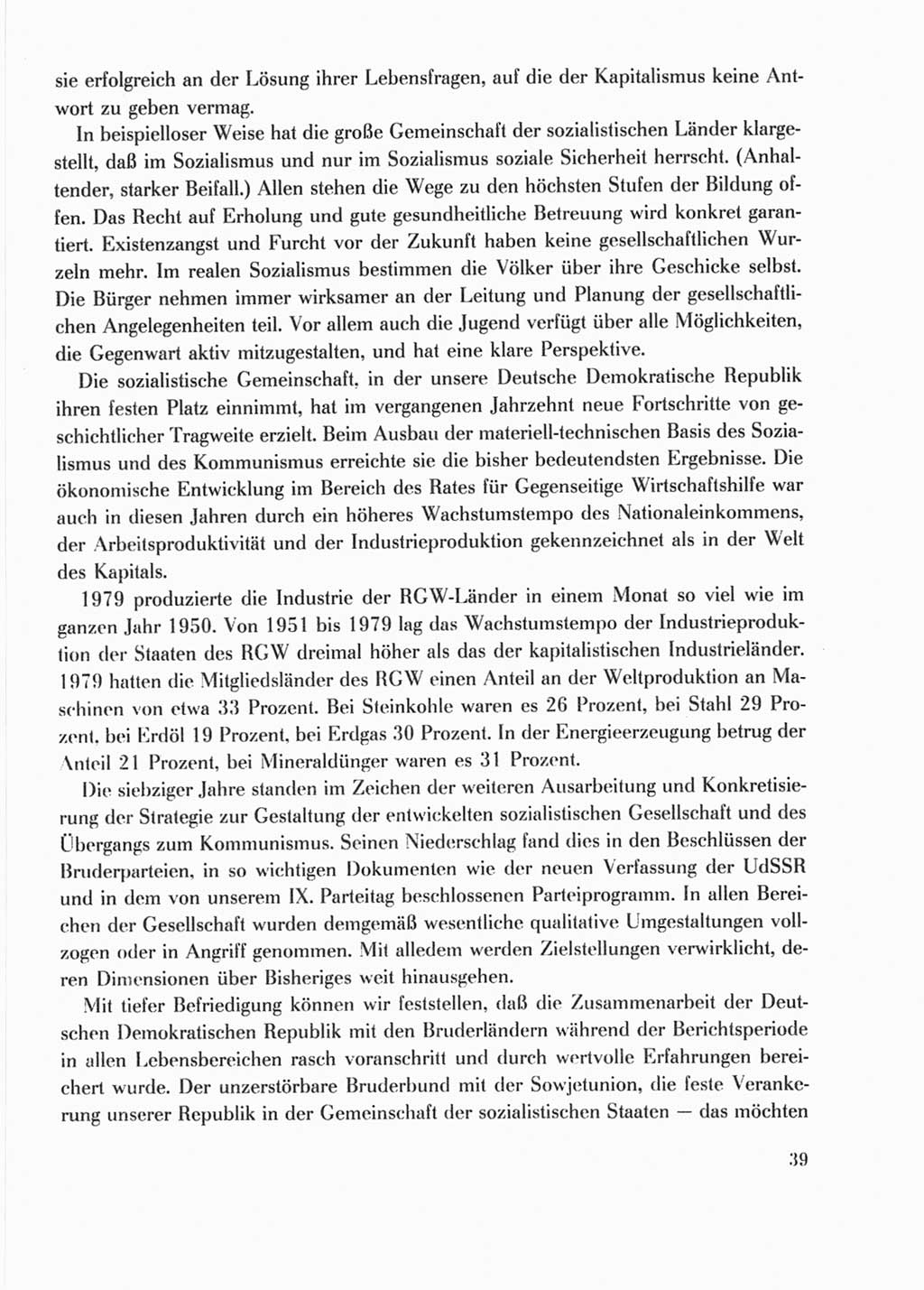 Protokoll der Verhandlungen des Ⅹ. Parteitages der Sozialistischen Einheitspartei Deutschlands (SED) [Deutsche Demokratische Republik (DDR)] 1981, Band 1, Seite 39 (Prot. Verh. Ⅹ. PT SED DDR 1981, Bd. 1, S. 39)