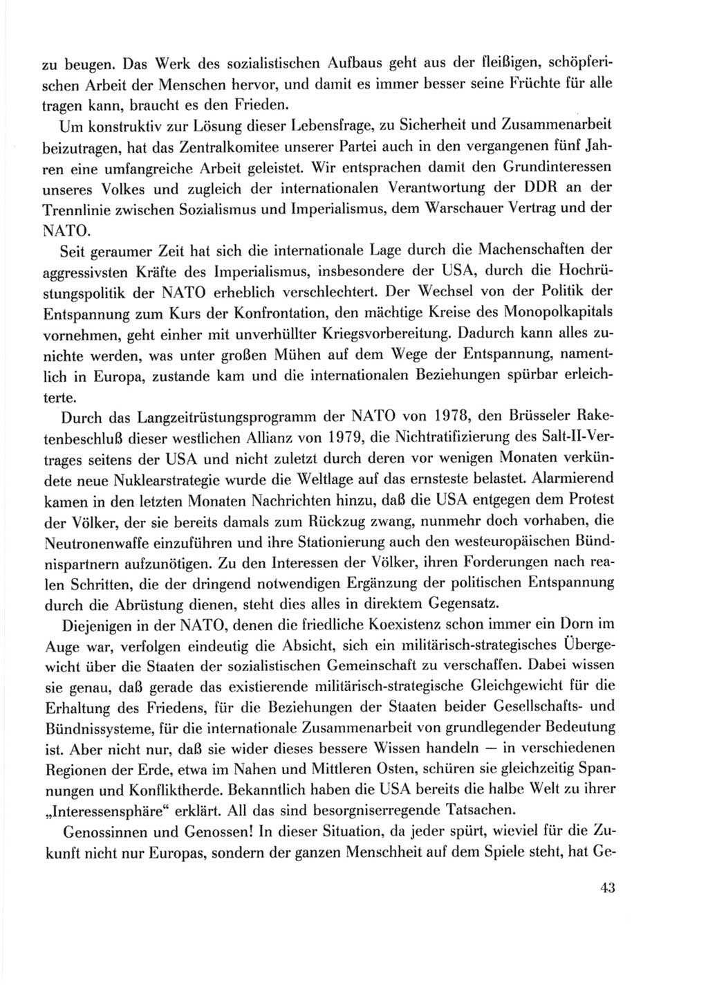 Protokoll der Verhandlungen des Ⅹ. Parteitages der Sozialistischen Einheitspartei Deutschlands (SED) [Deutsche Demokratische Republik (DDR)] 1981, Band 1, Seite 43 (Prot. Verh. Ⅹ. PT SED DDR 1981, Bd. 1, S. 43)