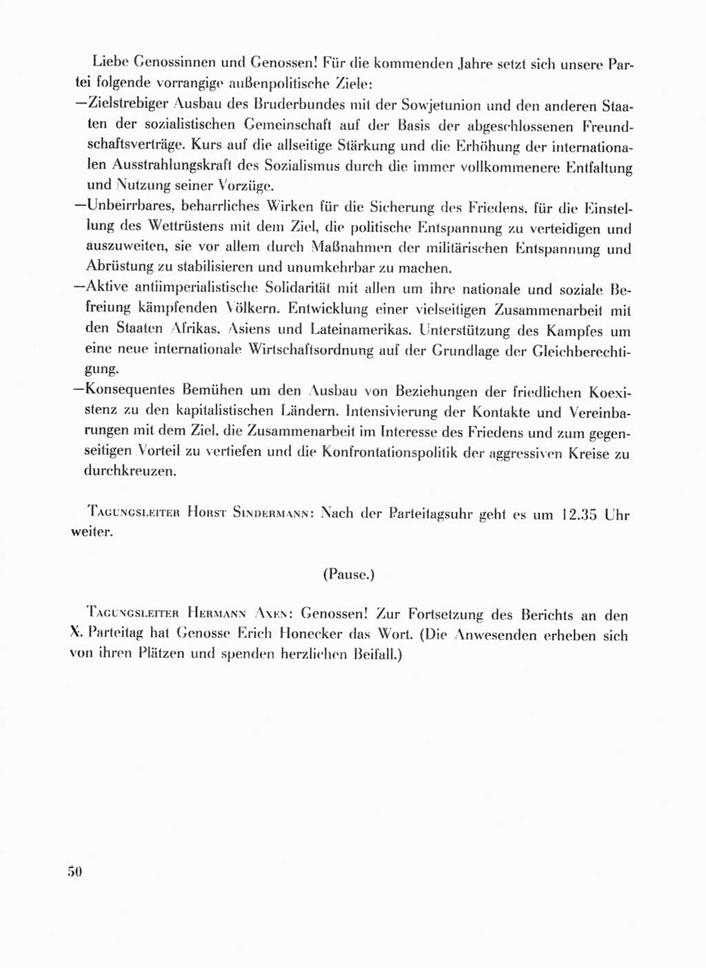 Protokoll der Verhandlungen des Ⅹ. Parteitages der Sozialistischen Einheitspartei Deutschlands (SED) [Deutsche Demokratische Republik (DDR)] 1981, Band 1, Seite 50 (Prot. Verh. Ⅹ. PT SED DDR 1981, Bd. 1, S. 50)