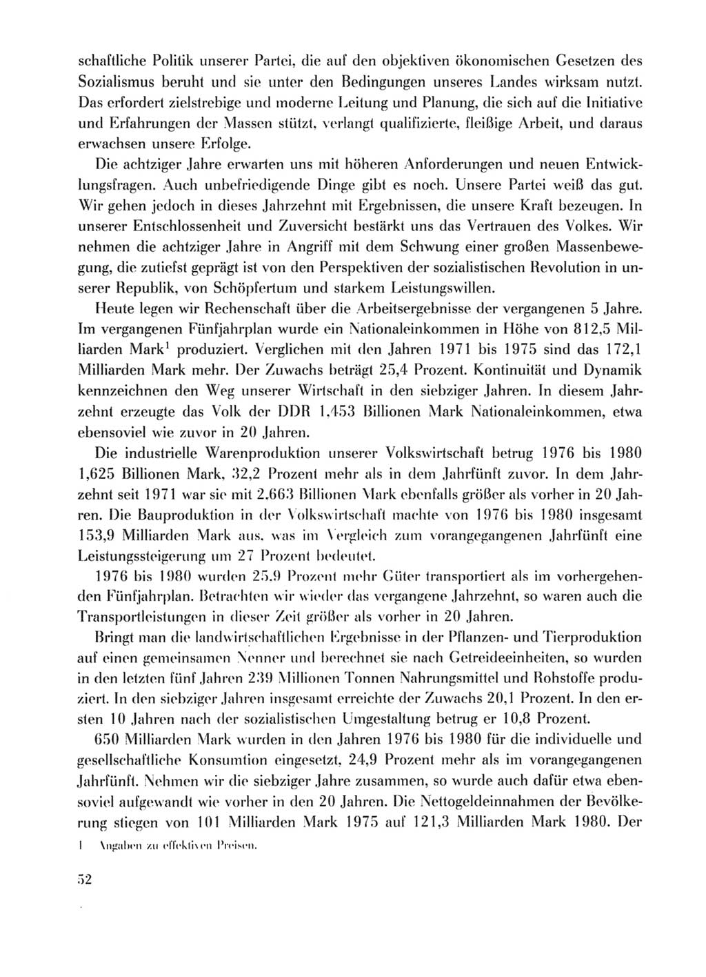 Protokoll der Verhandlungen des Ⅹ. Parteitages der Sozialistischen Einheitspartei Deutschlands (SED) [Deutsche Demokratische Republik (DDR)] 1981, Band 1, Seite 52 (Prot. Verh. Ⅹ. PT SED DDR 1981, Bd. 1, S. 52)