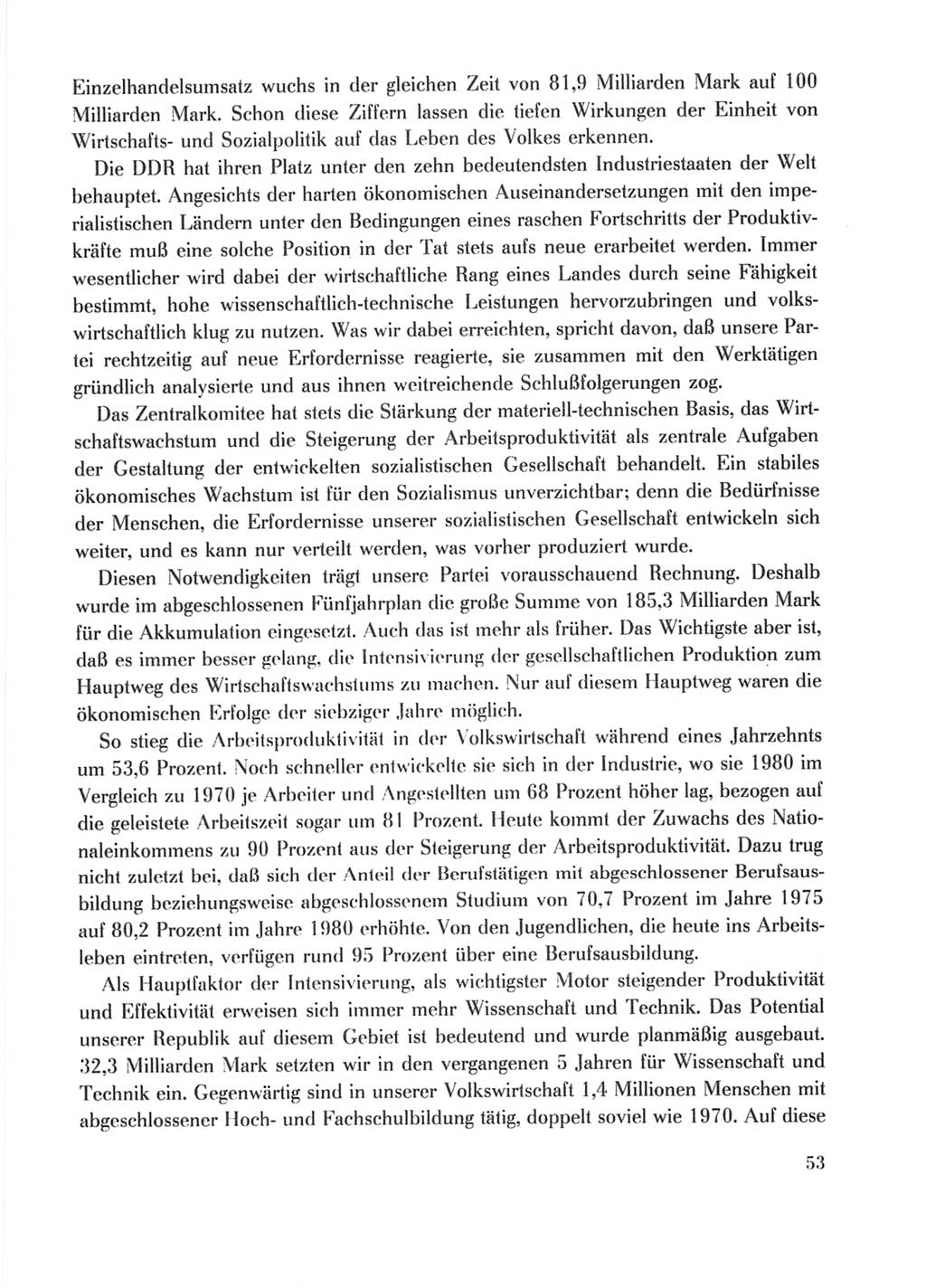 Protokoll der Verhandlungen des Ⅹ. Parteitages der Sozialistischen Einheitspartei Deutschlands (SED) [Deutsche Demokratische Republik (DDR)] 1981, Band 1, Seite 53 (Prot. Verh. Ⅹ. PT SED DDR 1981, Bd. 1, S. 53)