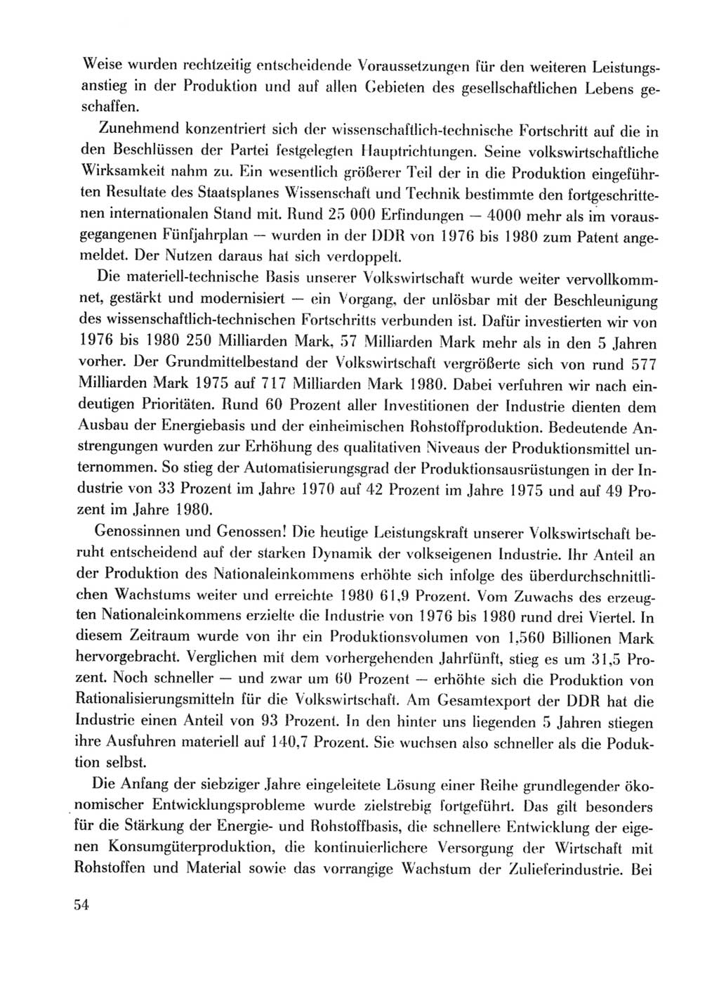 Protokoll der Verhandlungen des Ⅹ. Parteitages der Sozialistischen Einheitspartei Deutschlands (SED) [Deutsche Demokratische Republik (DDR)] 1981, Band 1, Seite 54 (Prot. Verh. Ⅹ. PT SED DDR 1981, Bd. 1, S. 54)