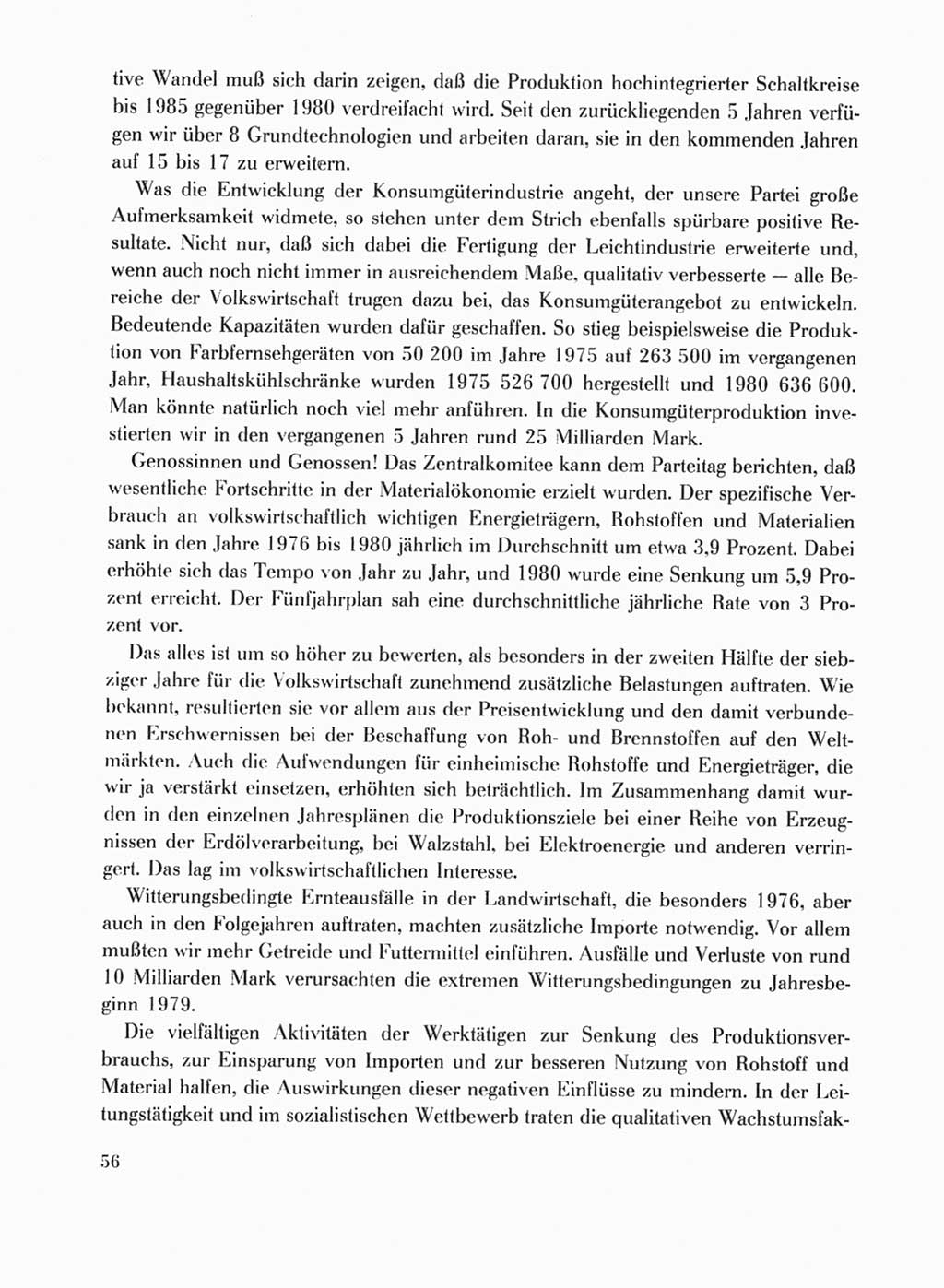 Protokoll der Verhandlungen des Ⅹ. Parteitages der Sozialistischen Einheitspartei Deutschlands (SED) [Deutsche Demokratische Republik (DDR)] 1981, Band 1, Seite 56 (Prot. Verh. Ⅹ. PT SED DDR 1981, Bd. 1, S. 56)