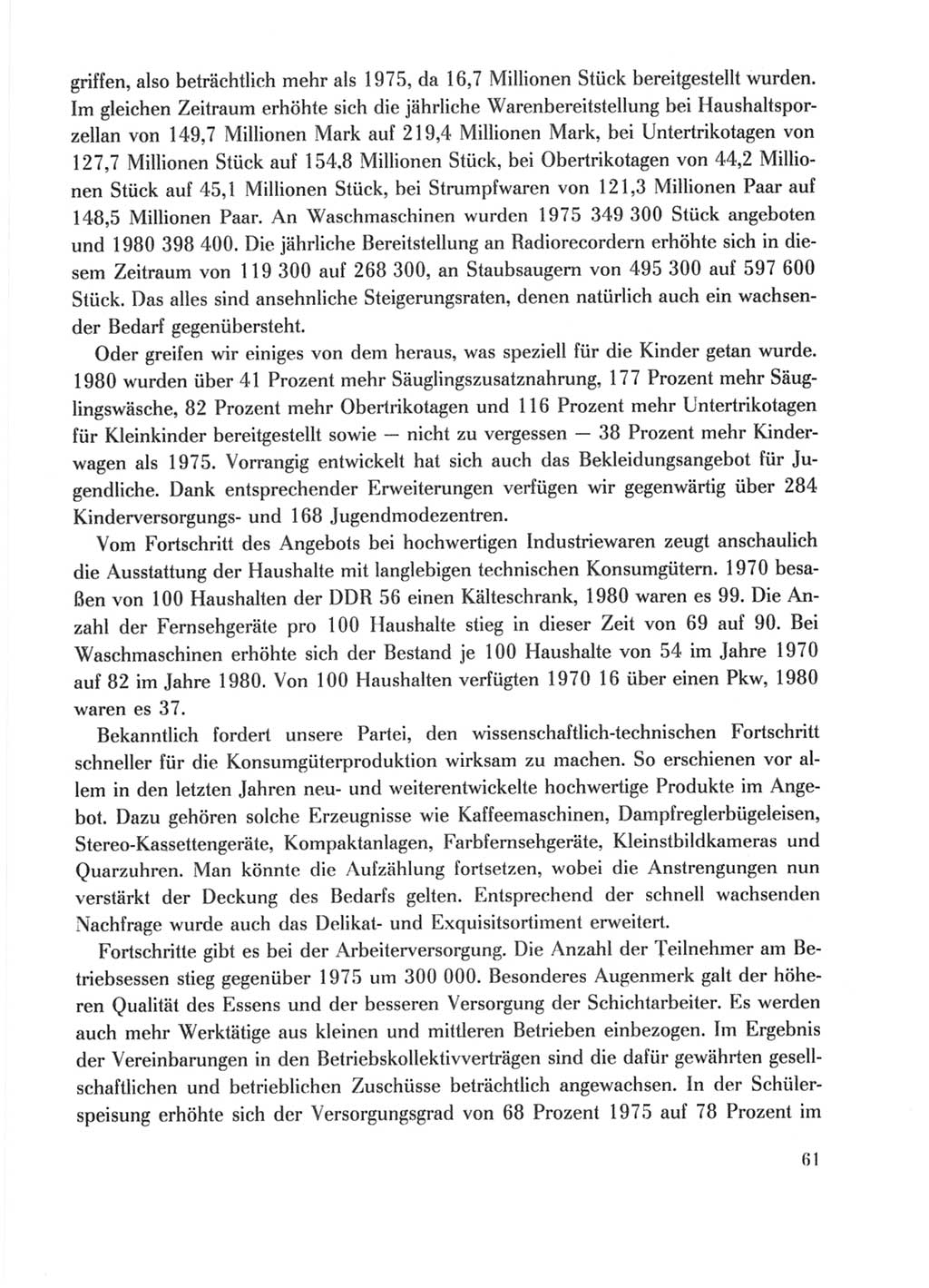 Protokoll der Verhandlungen des Ⅹ. Parteitages der Sozialistischen Einheitspartei Deutschlands (SED) [Deutsche Demokratische Republik (DDR)] 1981, Band 1, Seite 61 (Prot. Verh. Ⅹ. PT SED DDR 1981, Bd. 1, S. 61)