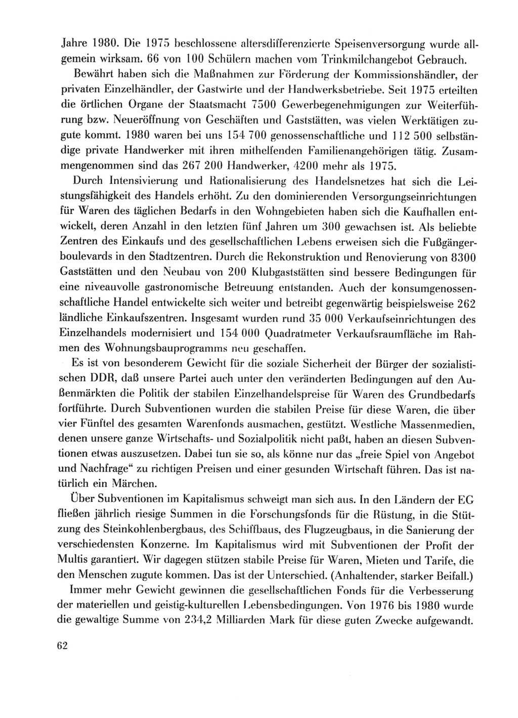 Protokoll der Verhandlungen des Ⅹ. Parteitages der Sozialistischen Einheitspartei Deutschlands (SED) [Deutsche Demokratische Republik (DDR)] 1981, Band 1, Seite 62 (Prot. Verh. Ⅹ. PT SED DDR 1981, Bd. 1, S. 62)