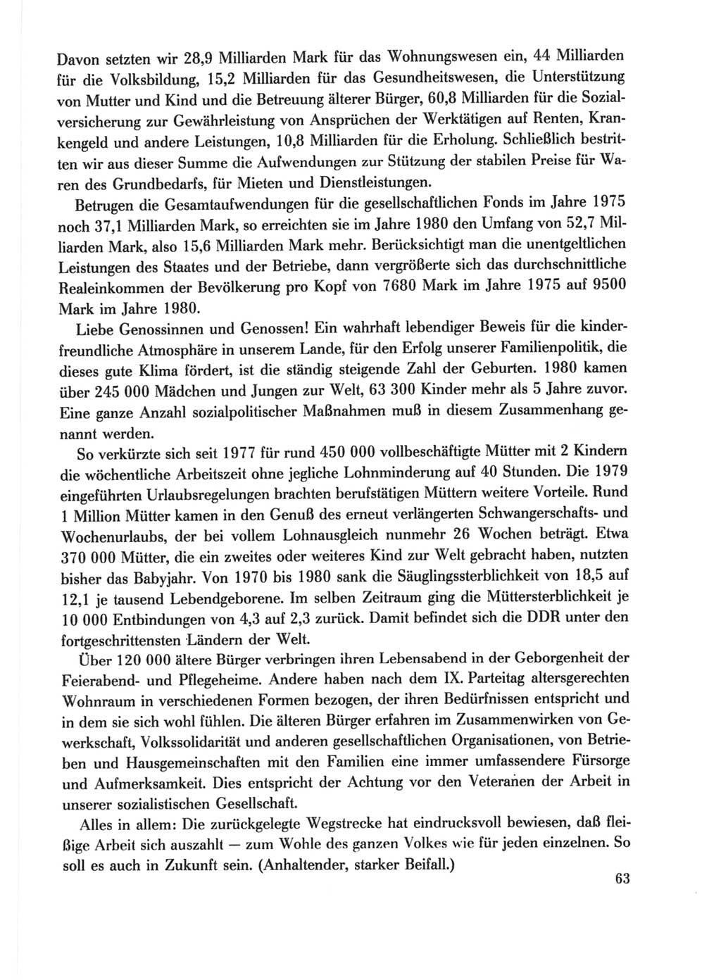 Protokoll der Verhandlungen des Ⅹ. Parteitages der Sozialistischen Einheitspartei Deutschlands (SED) [Deutsche Demokratische Republik (DDR)] 1981, Band 1, Seite 63 (Prot. Verh. Ⅹ. PT SED DDR 1981, Bd. 1, S. 63)