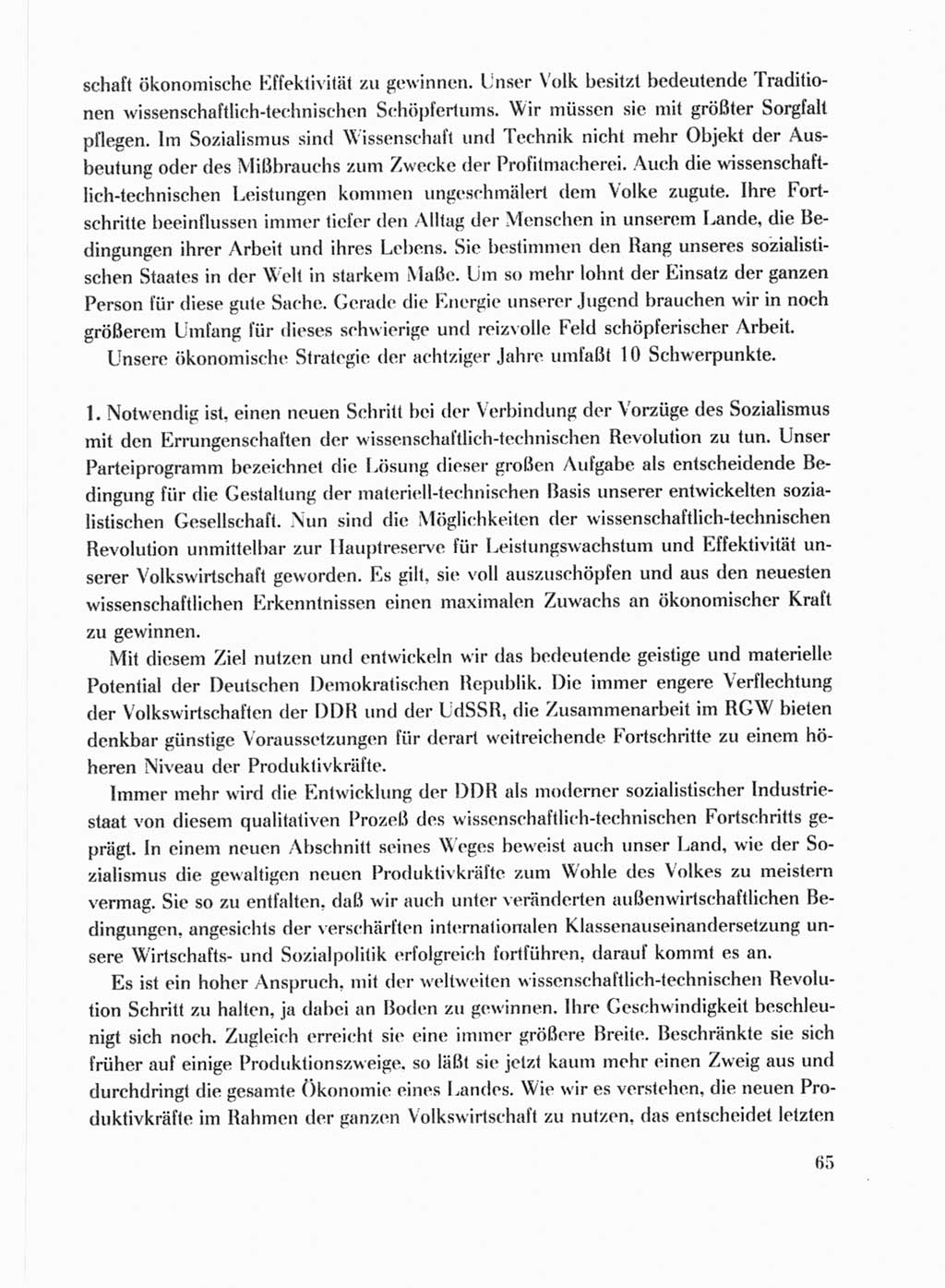 Protokoll der Verhandlungen des Ⅹ. Parteitages der Sozialistischen Einheitspartei Deutschlands (SED) [Deutsche Demokratische Republik (DDR)] 1981, Band 1, Seite 65 (Prot. Verh. Ⅹ. PT SED DDR 1981, Bd. 1, S. 65)