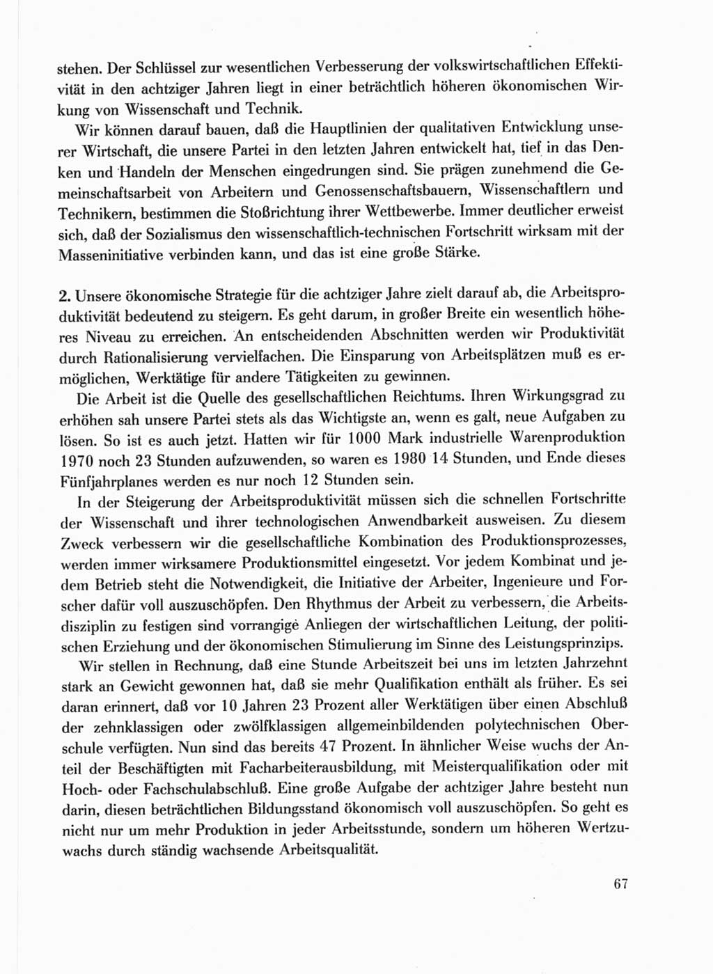 Protokoll der Verhandlungen des Ⅹ. Parteitages der Sozialistischen Einheitspartei Deutschlands (SED) [Deutsche Demokratische Republik (DDR)] 1981, Band 1, Seite 67 (Prot. Verh. Ⅹ. PT SED DDR 1981, Bd. 1, S. 67)
