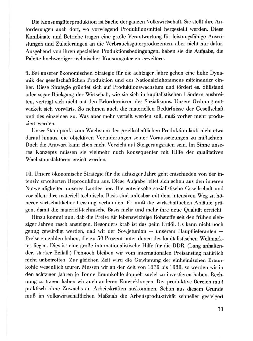 Protokoll der Verhandlungen des Ⅹ. Parteitages der Sozialistischen Einheitspartei Deutschlands (SED) [Deutsche Demokratische Republik (DDR)] 1981, Band 1, Seite 73 (Prot. Verh. Ⅹ. PT SED DDR 1981, Bd. 1, S. 73)