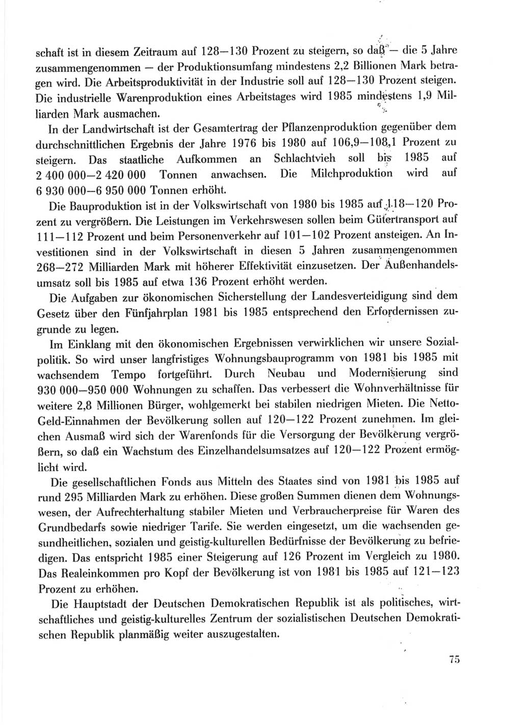 Protokoll der Verhandlungen des Ⅹ. Parteitages der Sozialistischen Einheitspartei Deutschlands (SED) [Deutsche Demokratische Republik (DDR)] 1981, Band 1, Seite 75 (Prot. Verh. Ⅹ. PT SED DDR 1981, Bd. 1, S. 75)