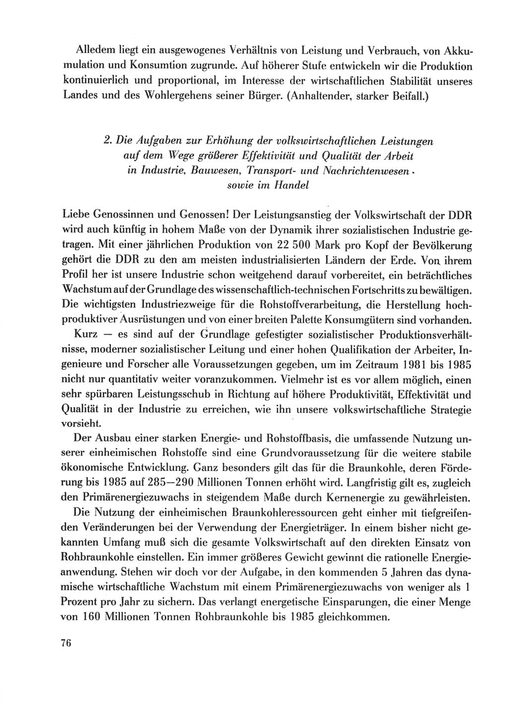 Protokoll der Verhandlungen des Ⅹ. Parteitages der Sozialistischen Einheitspartei Deutschlands (SED) [Deutsche Demokratische Republik (DDR)] 1981, Band 1, Seite 76 (Prot. Verh. Ⅹ. PT SED DDR 1981, Bd. 1, S. 76)