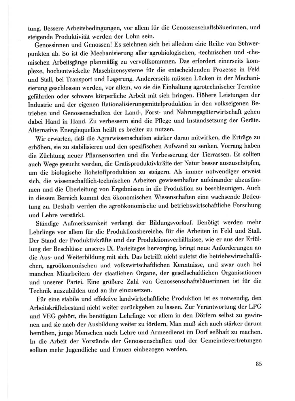 Protokoll der Verhandlungen des Ⅹ. Parteitages der Sozialistischen Einheitspartei Deutschlands (SED) [Deutsche Demokratische Republik (DDR)] 1981, Band 1, Seite 85 (Prot. Verh. Ⅹ. PT SED DDR 1981, Bd. 1, S. 85)