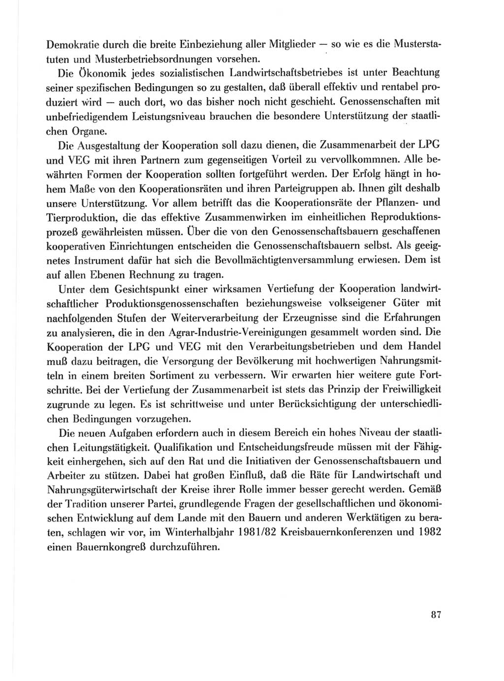 Protokoll der Verhandlungen des Ⅹ. Parteitages der Sozialistischen Einheitspartei Deutschlands (SED) [Deutsche Demokratische Republik (DDR)] 1981, Band 1, Seite 87 (Prot. Verh. Ⅹ. PT SED DDR 1981, Bd. 1, S. 87)
