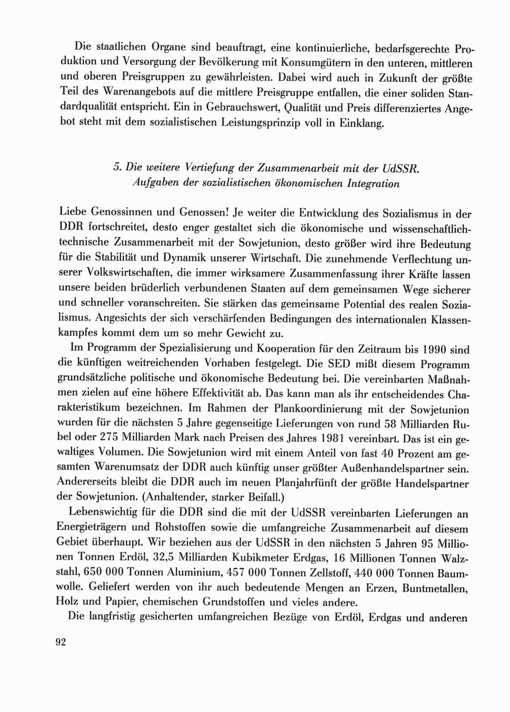 Protokoll der Verhandlungen des Ⅹ. Parteitages der Sozialistischen Einheitspartei Deutschlands (SED) [Deutsche Demokratische Republik (DDR)] 1981, Band 1, Seite 92 (Prot. Verh. Ⅹ. PT SED DDR 1981, Bd. 1, S. 92)