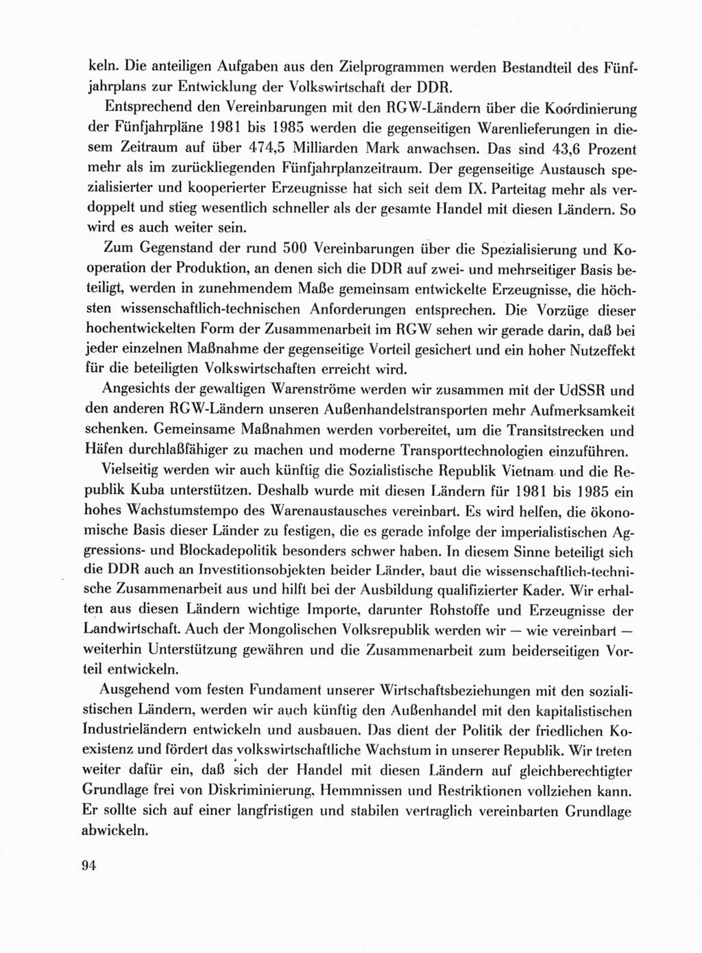 Protokoll der Verhandlungen des Ⅹ. Parteitages der Sozialistischen Einheitspartei Deutschlands (SED) [Deutsche Demokratische Republik (DDR)] 1981, Band 1, Seite 94 (Prot. Verh. Ⅹ. PT SED DDR 1981, Bd. 1, S. 94)