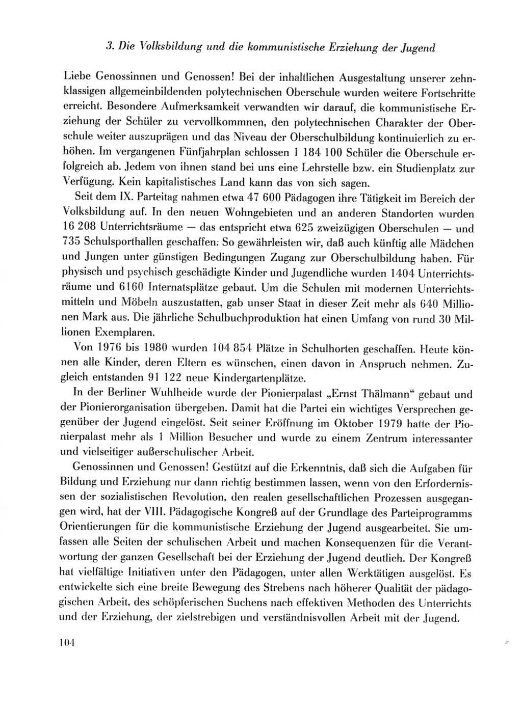 Protokoll der Verhandlungen des Ⅹ. Parteitages der Sozialistischen Einheitspartei Deutschlands (SED) [Deutsche Demokratische Republik (DDR)] 1981, Band 1, Seite 104 (Prot. Verh. Ⅹ. PT SED DDR 1981, Bd. 1, S. 104)