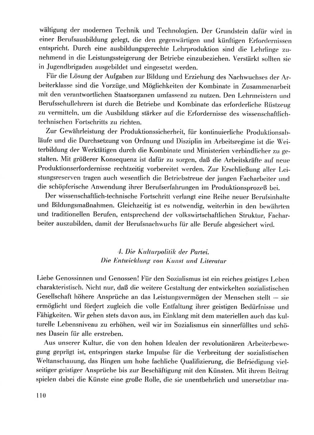Protokoll der Verhandlungen des Ⅹ. Parteitages der Sozialistischen Einheitspartei Deutschlands (SED) [Deutsche Demokratische Republik (DDR)] 1981, Band 1, Seite 110 (Prot. Verh. Ⅹ. PT SED DDR 1981, Bd. 1, S. 110)