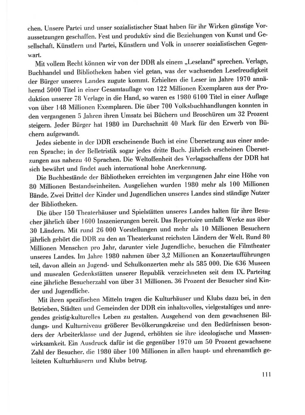 Protokoll der Verhandlungen des Ⅹ. Parteitages der Sozialistischen Einheitspartei Deutschlands (SED) [Deutsche Demokratische Republik (DDR)] 1981, Band 1, Seite 111 (Prot. Verh. Ⅹ. PT SED DDR 1981, Bd. 1, S. 111)