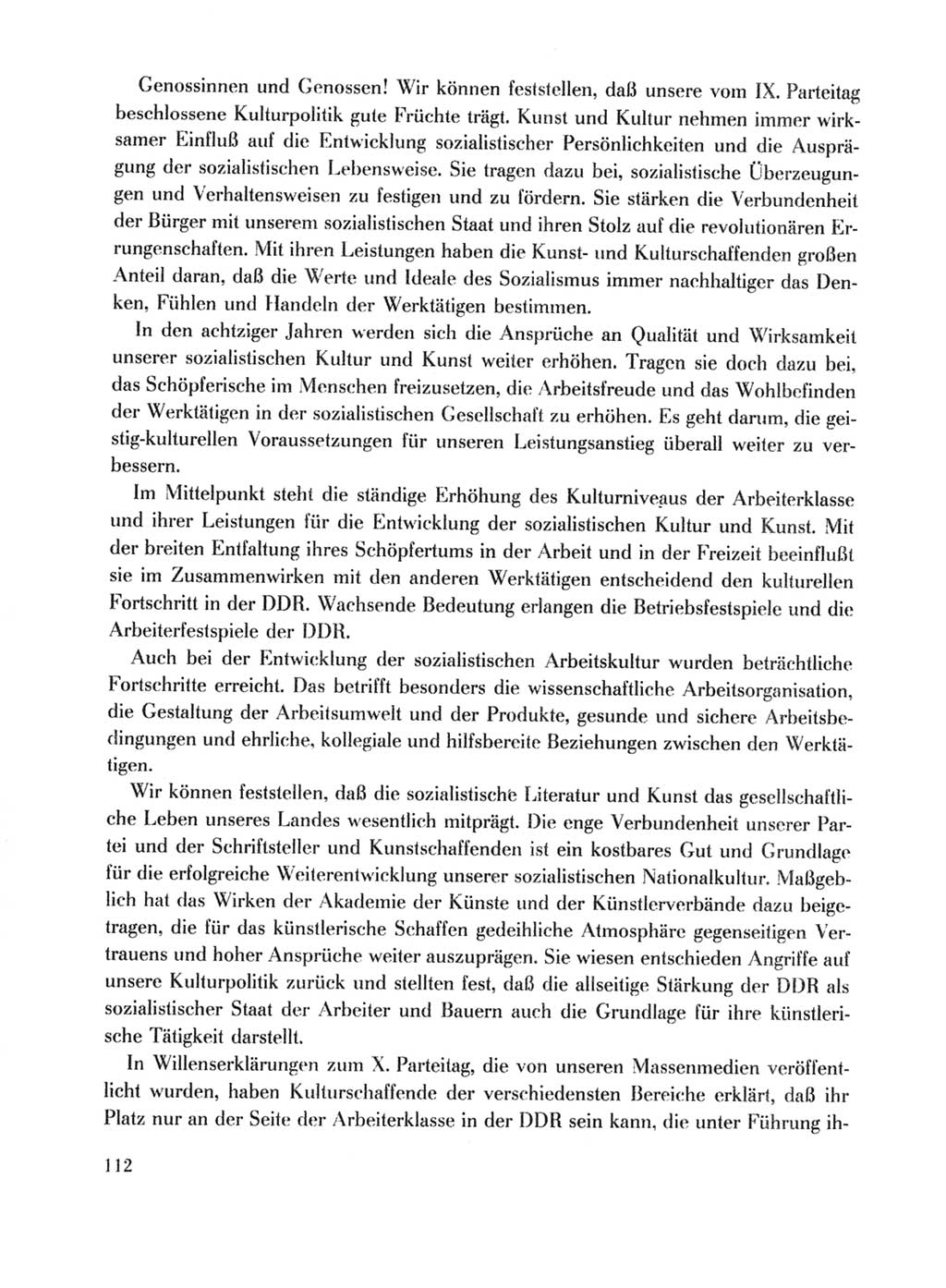 Protokoll der Verhandlungen des Ⅹ. Parteitages der Sozialistischen Einheitspartei Deutschlands (SED) [Deutsche Demokratische Republik (DDR)] 1981, Band 1, Seite 112 (Prot. Verh. Ⅹ. PT SED DDR 1981, Bd. 1, S. 112)