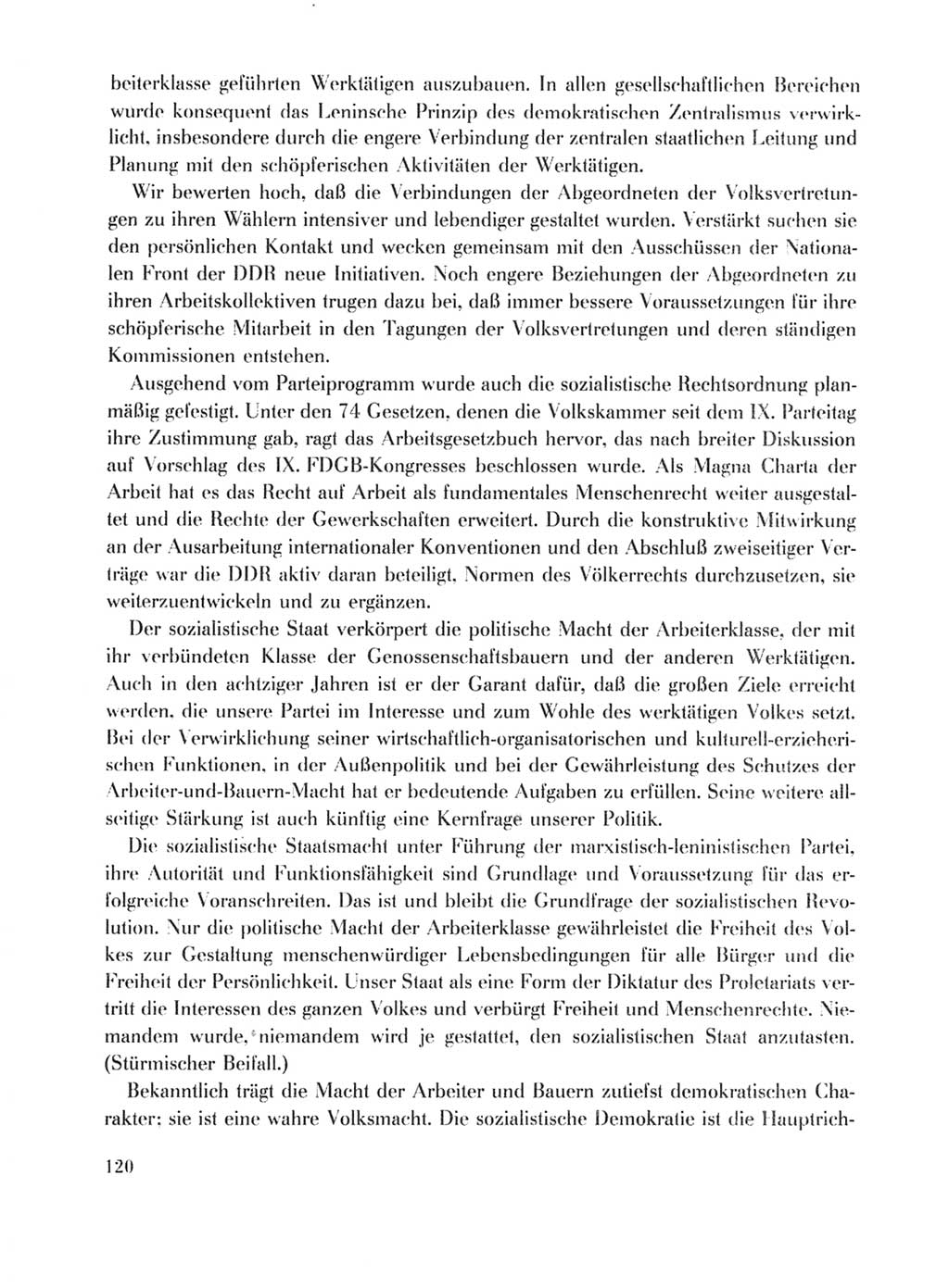 Protokoll der Verhandlungen des Ⅹ. Parteitages der Sozialistischen Einheitspartei Deutschlands (SED) [Deutsche Demokratische Republik (DDR)] 1981, Band 1, Seite 120 (Prot. Verh. Ⅹ. PT SED DDR 1981, Bd. 1, S. 120)