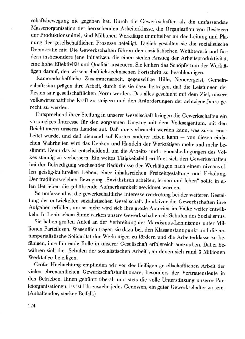 Protokoll der Verhandlungen des Ⅹ. Parteitages der Sozialistischen Einheitspartei Deutschlands (SED) [Deutsche Demokratische Republik (DDR)] 1981, Band 1, Seite 124 (Prot. Verh. Ⅹ. PT SED DDR 1981, Bd. 1, S. 124)