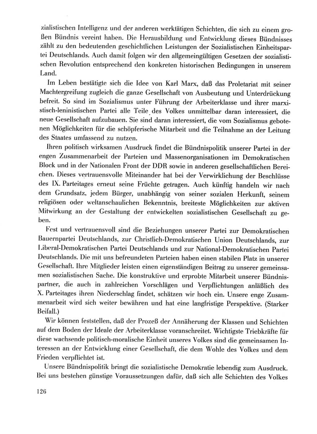 Protokoll der Verhandlungen des Ⅹ. Parteitages der Sozialistischen Einheitspartei Deutschlands (SED) [Deutsche Demokratische Republik (DDR)] 1981, Band 1, Seite 126 (Prot. Verh. Ⅹ. PT SED DDR 1981, Bd. 1, S. 126)