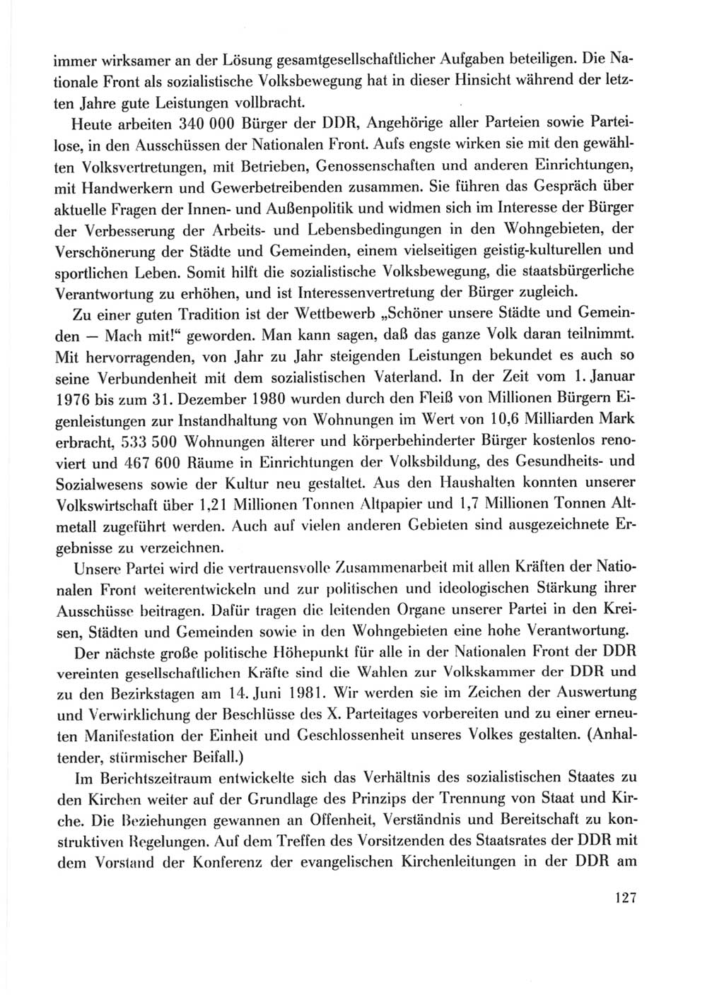 Protokoll der Verhandlungen des Ⅹ. Parteitages der Sozialistischen Einheitspartei Deutschlands (SED) [Deutsche Demokratische Republik (DDR)] 1981, Band 1, Seite 127 (Prot. Verh. Ⅹ. PT SED DDR 1981, Bd. 1, S. 127)