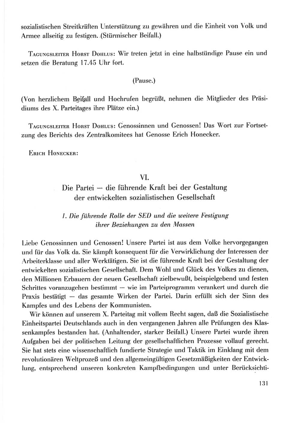 Protokoll der Verhandlungen des Ⅹ. Parteitages der Sozialistischen Einheitspartei Deutschlands (SED) [Deutsche Demokratische Republik (DDR)] 1981, Band 1, Seite 131 (Prot. Verh. Ⅹ. PT SED DDR 1981, Bd. 1, S. 131)