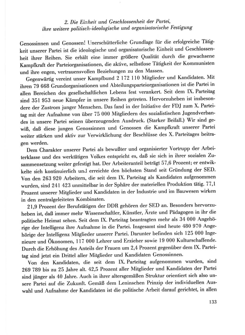 Protokoll der Verhandlungen des Ⅹ. Parteitages der Sozialistischen Einheitspartei Deutschlands (SED) [Deutsche Demokratische Republik (DDR)] 1981, Band 1, Seite 133 (Prot. Verh. Ⅹ. PT SED DDR 1981, Bd. 1, S. 133)