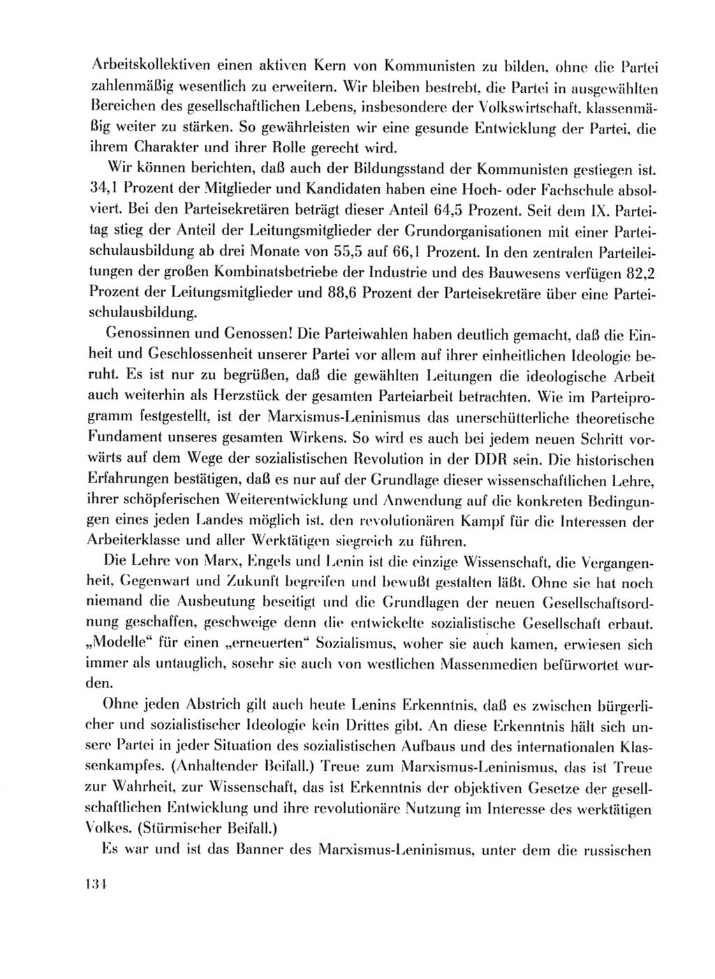 Protokoll der Verhandlungen des Ⅹ. Parteitages der Sozialistischen Einheitspartei Deutschlands (SED) [Deutsche Demokratische Republik (DDR)] 1981, Band 1, Seite 134 (Prot. Verh. Ⅹ. PT SED DDR 1981, Bd. 1, S. 134)