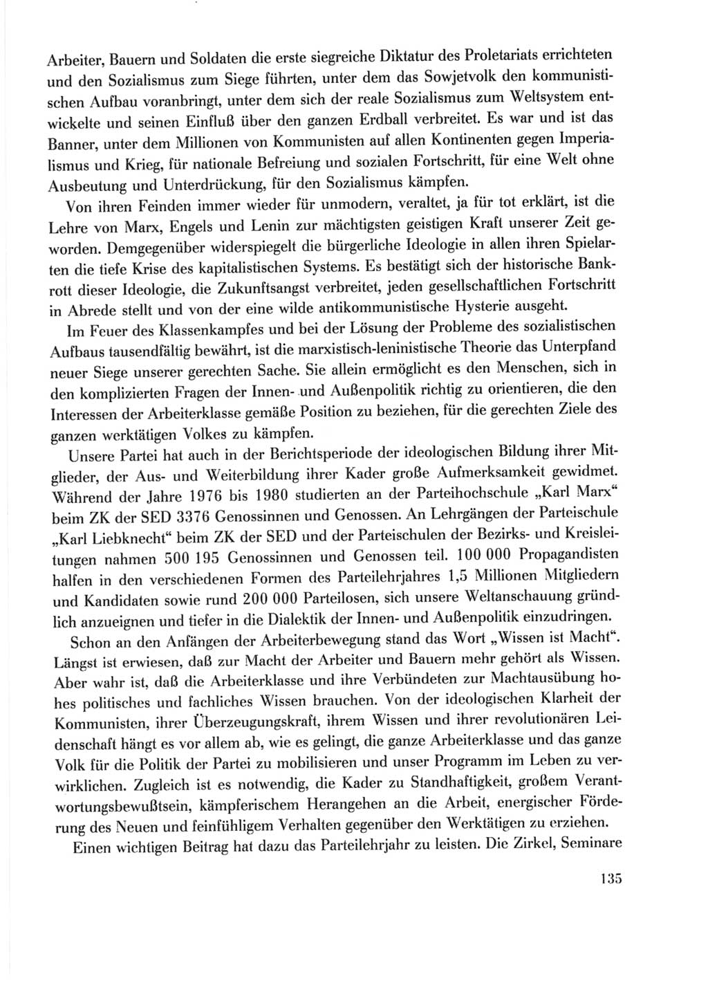 Protokoll der Verhandlungen des Ⅹ. Parteitages der Sozialistischen Einheitspartei Deutschlands (SED) [Deutsche Demokratische Republik (DDR)] 1981, Band 1, Seite 135 (Prot. Verh. Ⅹ. PT SED DDR 1981, Bd. 1, S. 135)