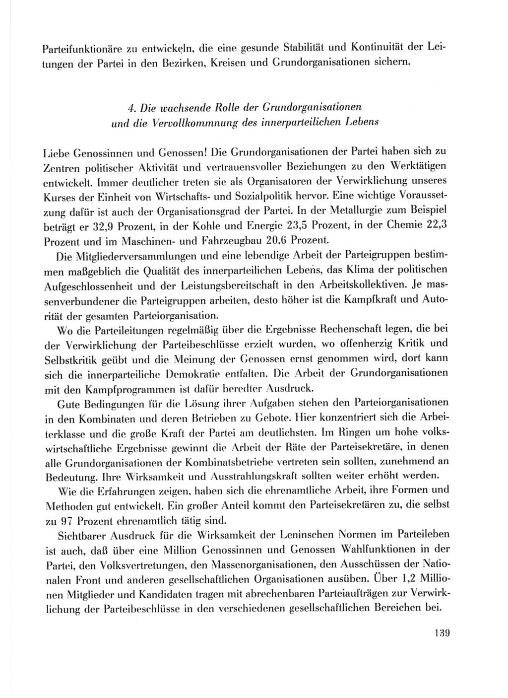 Protokoll der Verhandlungen des Ⅹ. Parteitages der Sozialistischen Einheitspartei Deutschlands (SED) [Deutsche Demokratische Republik (DDR)] 1981, Band 1, Seite 139 (Prot. Verh. Ⅹ. PT SED DDR 1981, Bd. 1, S. 139)