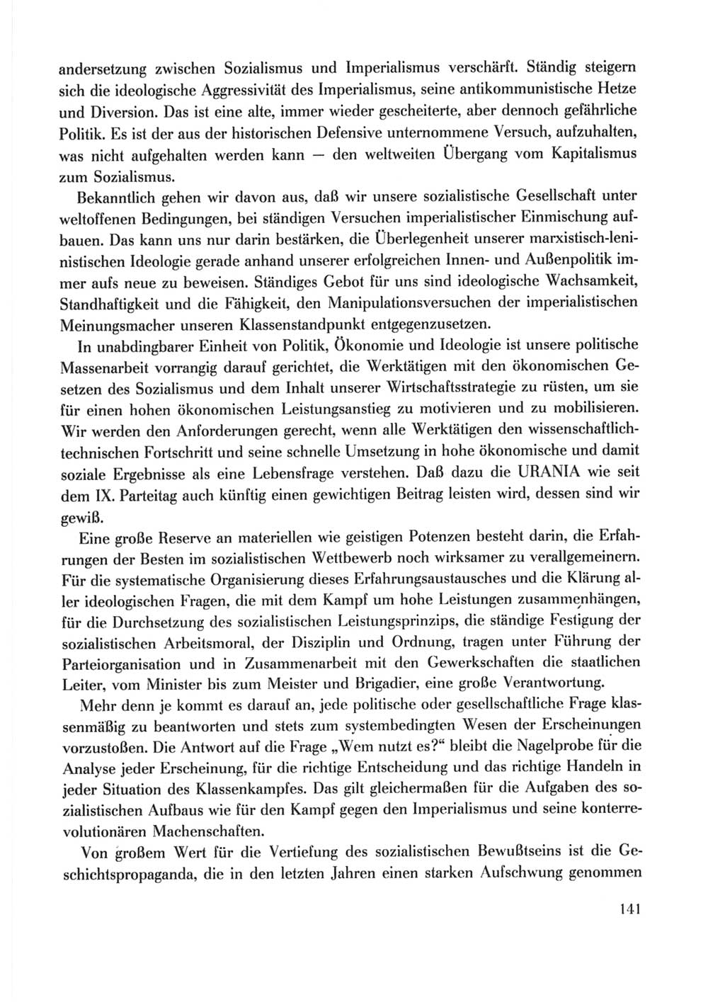 Protokoll der Verhandlungen des Ⅹ. Parteitages der Sozialistischen Einheitspartei Deutschlands (SED) [Deutsche Demokratische Republik (DDR)] 1981, Band 1, Seite 141 (Prot. Verh. Ⅹ. PT SED DDR 1981, Bd. 1, S. 141)