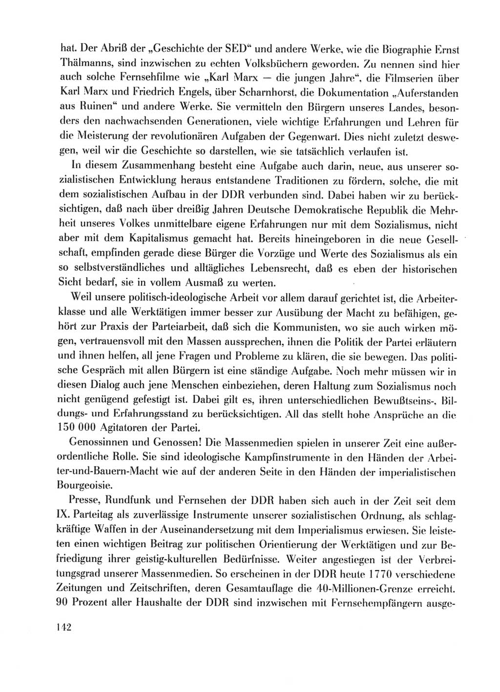 Protokoll der Verhandlungen des Ⅹ. Parteitages der Sozialistischen Einheitspartei Deutschlands (SED) [Deutsche Demokratische Republik (DDR)] 1981, Band 1, Seite 142 (Prot. Verh. Ⅹ. PT SED DDR 1981, Bd. 1, S. 142)