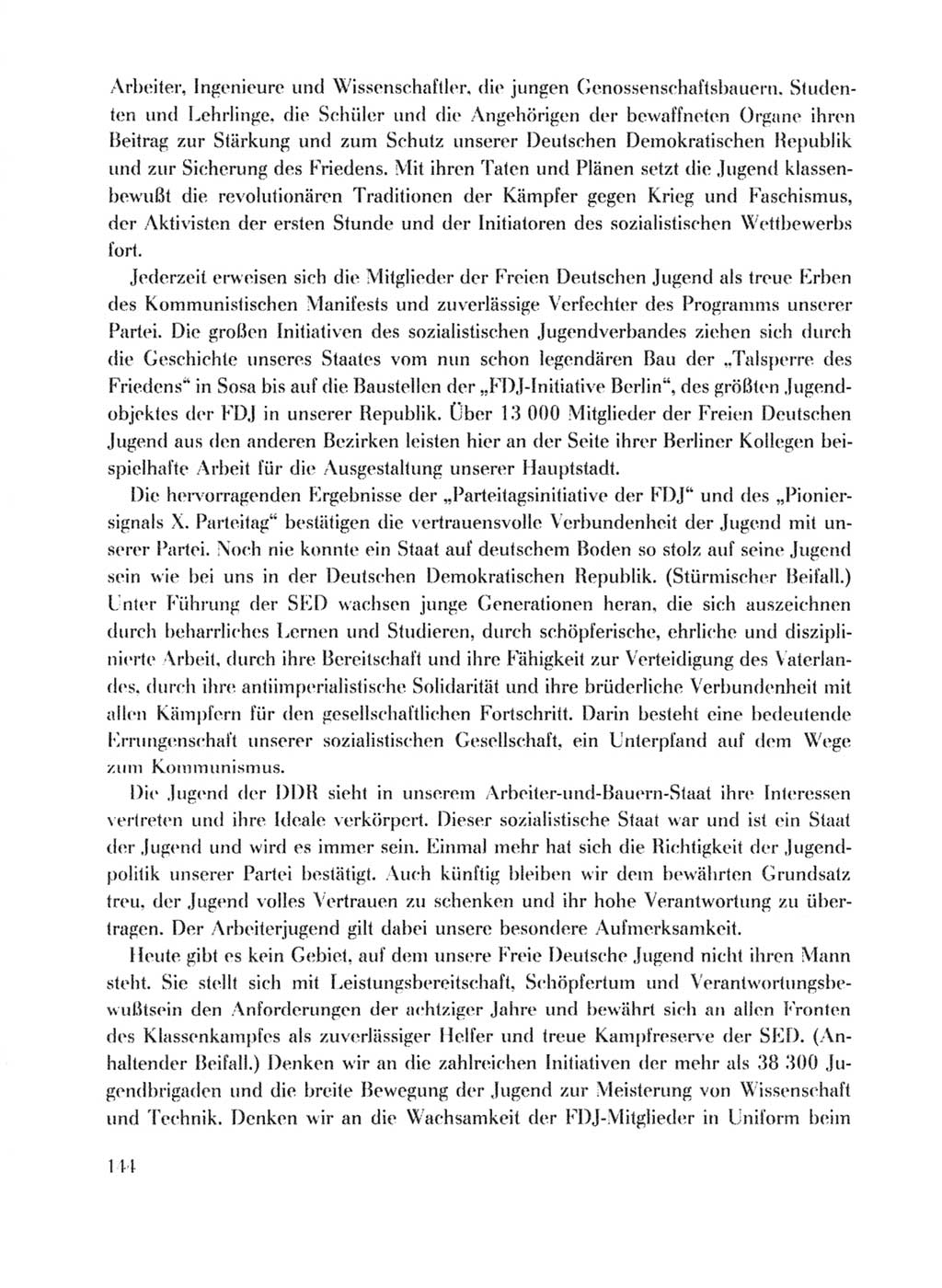 Protokoll der Verhandlungen des Ⅹ. Parteitages der Sozialistischen Einheitspartei Deutschlands (SED) [Deutsche Demokratische Republik (DDR)] 1981, Band 1, Seite 144 (Prot. Verh. Ⅹ. PT SED DDR 1981, Bd. 1, S. 144)