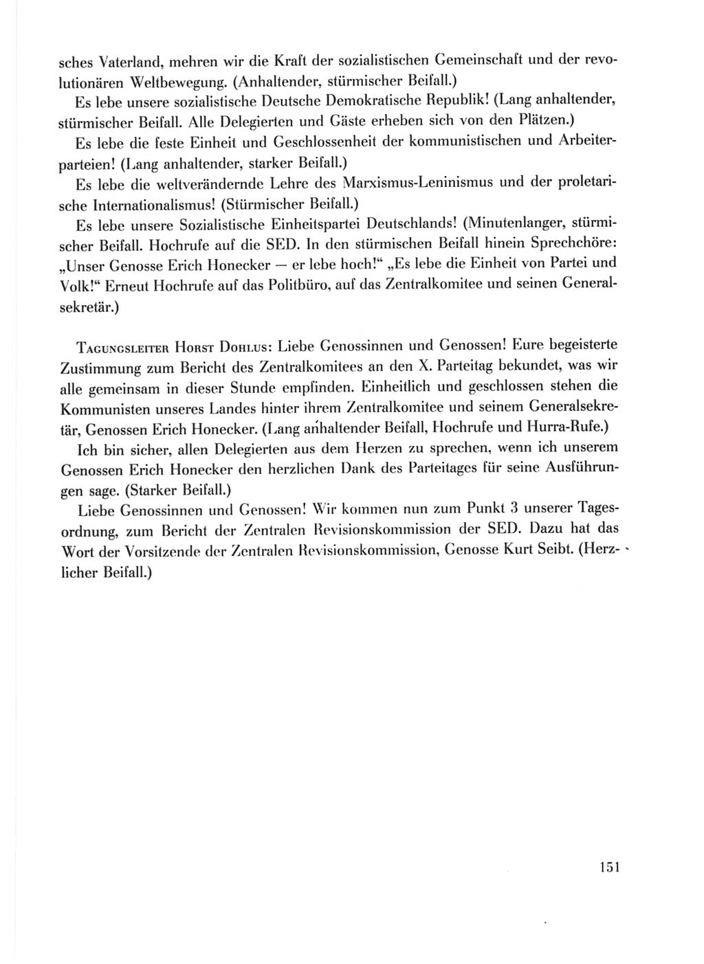 Protokoll der Verhandlungen des Ⅹ. Parteitages der Sozialistischen Einheitspartei Deutschlands (SED) [Deutsche Demokratische Republik (DDR)] 1981, Band 1, Seite 151 (Prot. Verh. Ⅹ. PT SED DDR 1981, Bd. 1, S. 151)